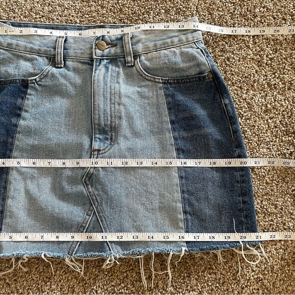 Lulus EVIDNT Tammy Cutoff Denim Skirt Women’s 29 Blue Medium Wash Patchwork Mini - Picture 11 of 13